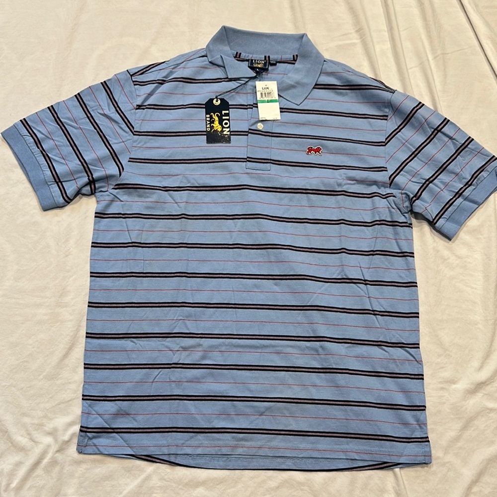 Lion Brand Men's Blue Striped Polo Large Shirt